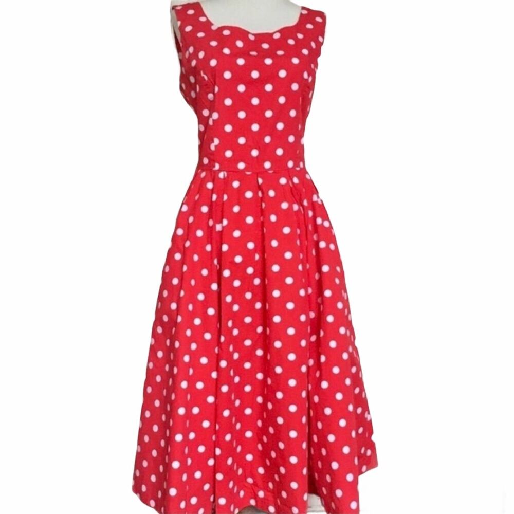 Vintage Lands End Red Polka Dot Dress Cotton 12